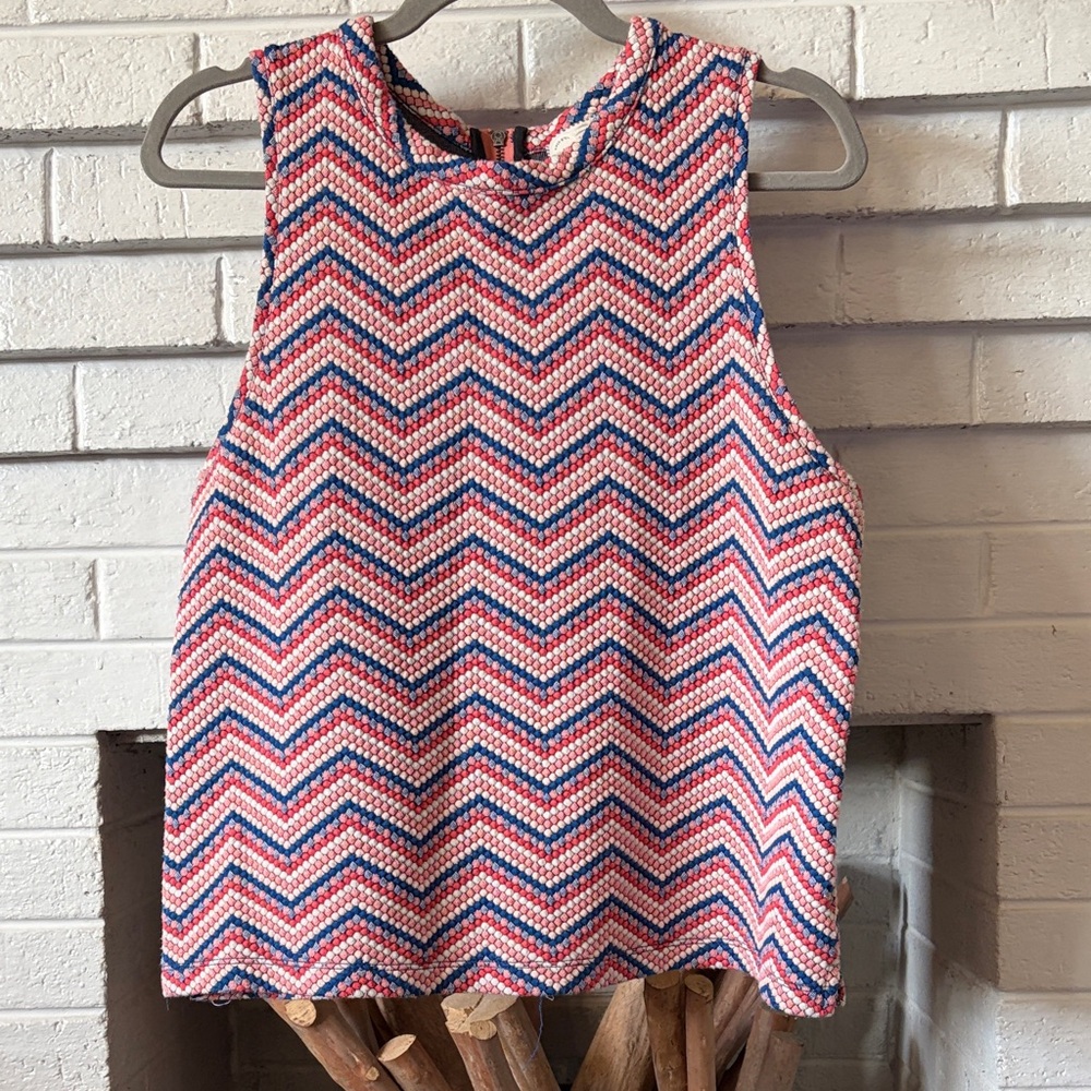 Chevron Knit Sleeveless Top - Pink, Blue & White